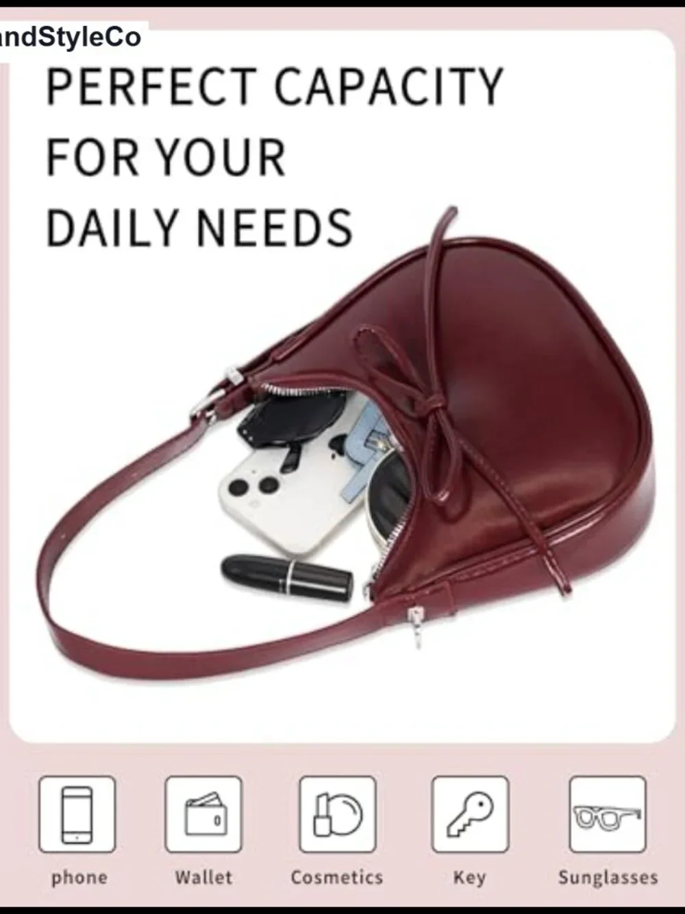 PU Leather Bow Crescent Shoulder Bag with Removable Chain Crossbody Handbag